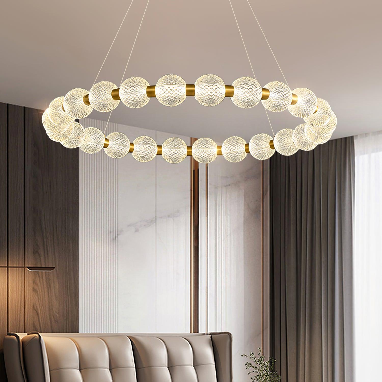 Lustra Chandelier Pearl Gold Ring Elegant-Neutral Decor