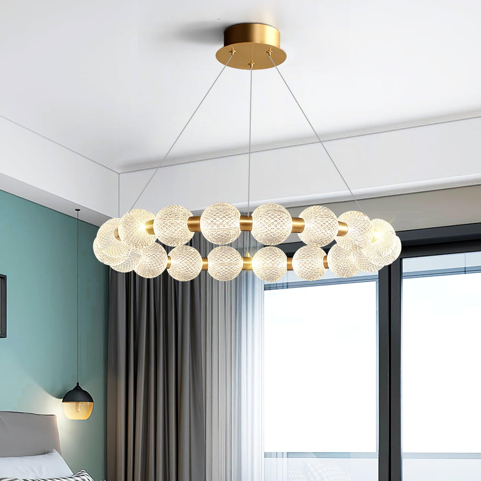 Lustra Chandelier Pearl Gold Ring Elegant-Neutral Decor