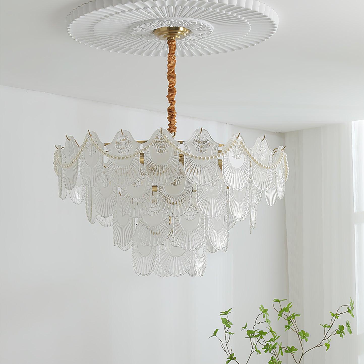 Lustra Chandelier Pearl Glass Shell-Neutral Decor