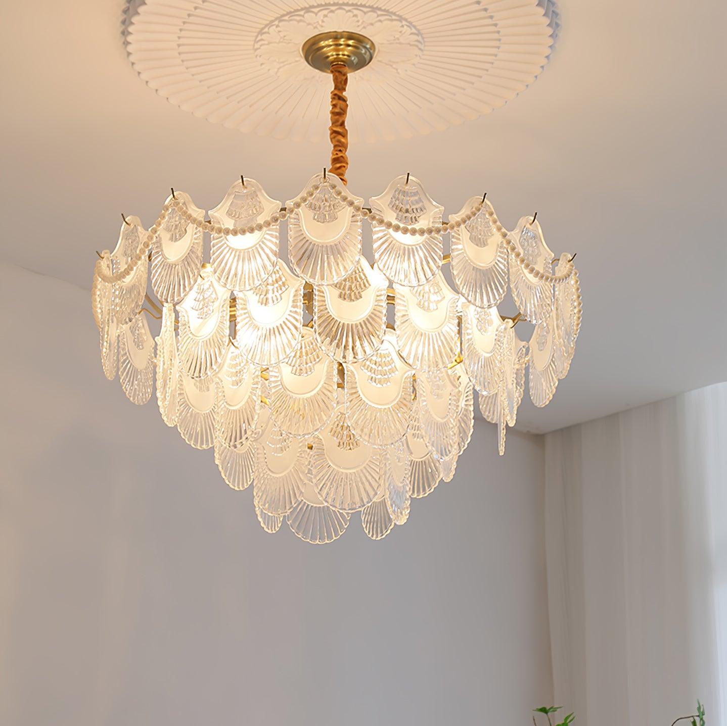 Lustra Chandelier Pearl Glass Shell-Neutral Decor