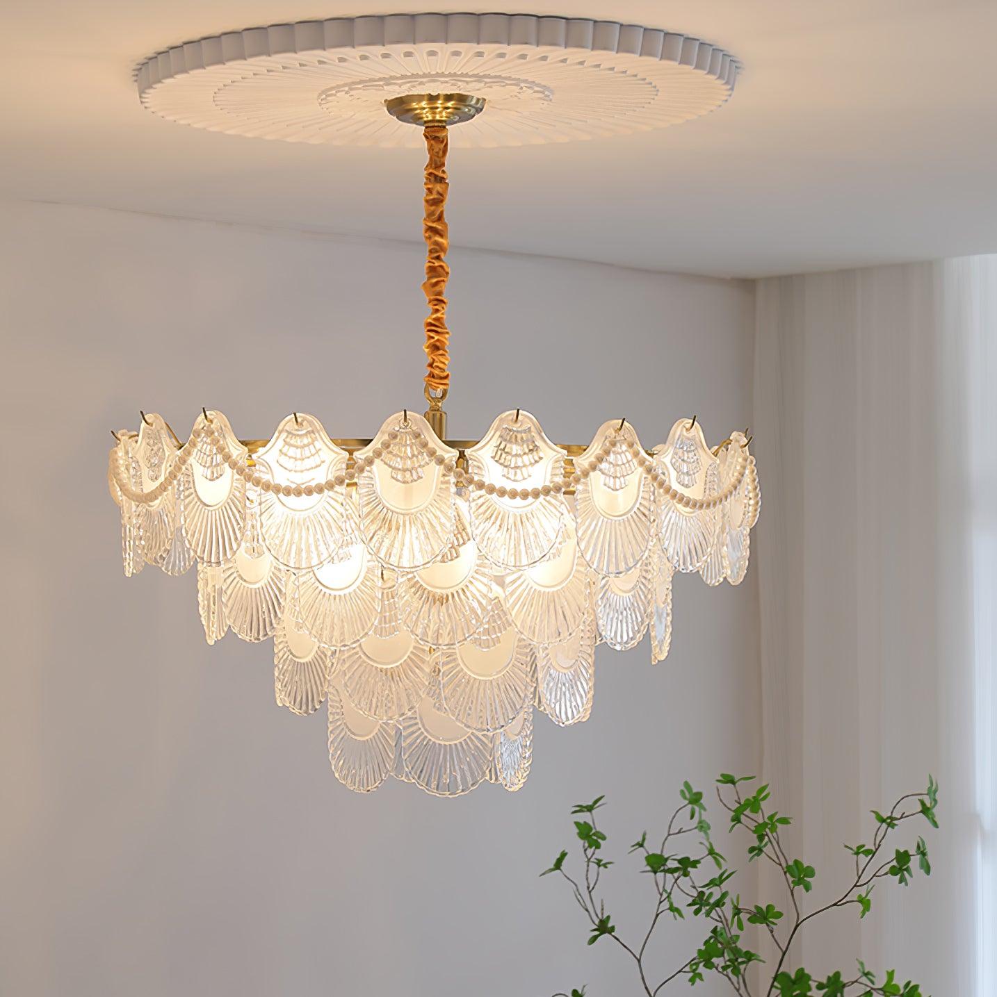 Lustra Chandelier Pearl Glass Shell-Neutral Decor