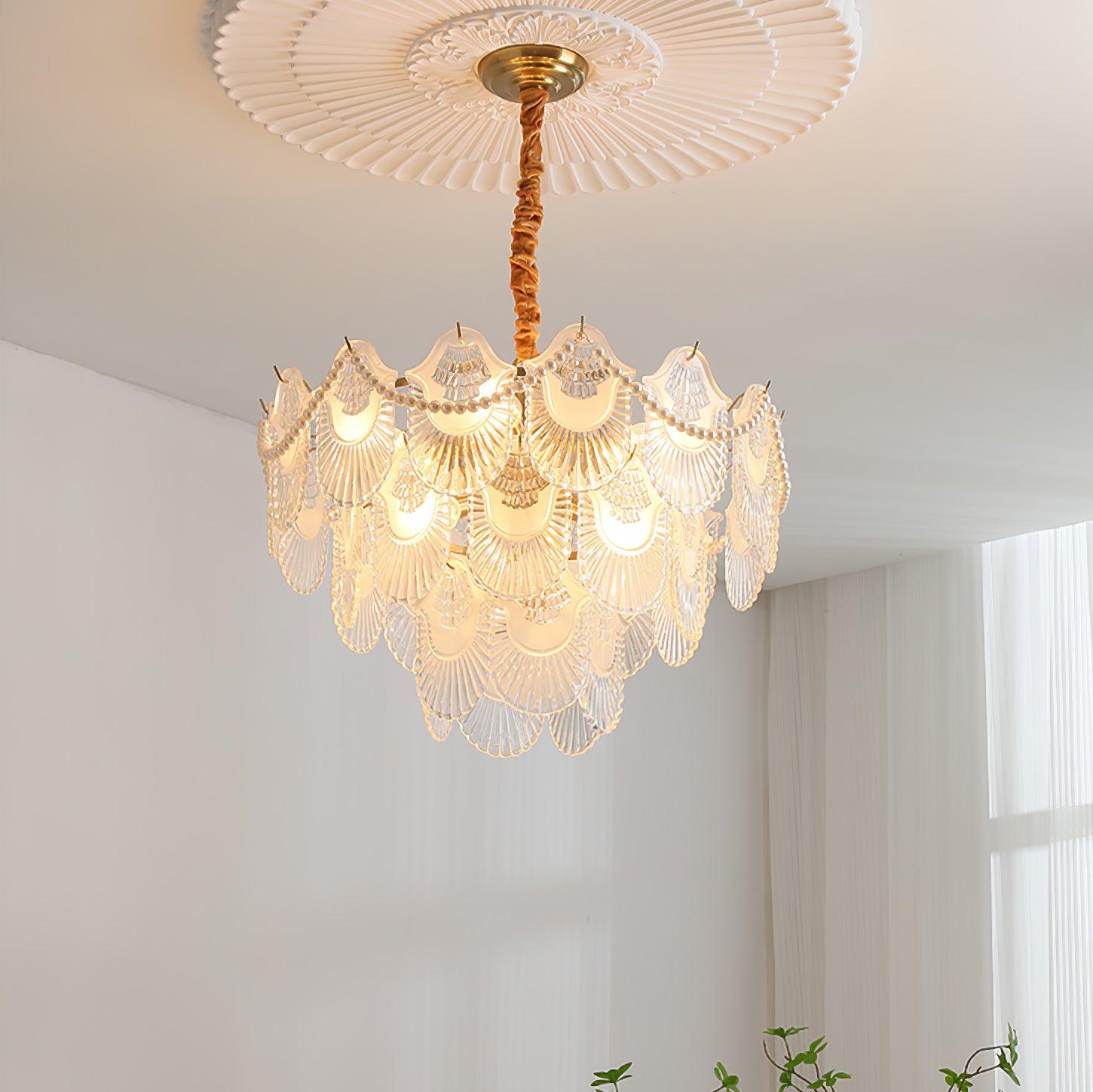 Lustra Chandelier Pearl Glass Shell-Neutral Decor