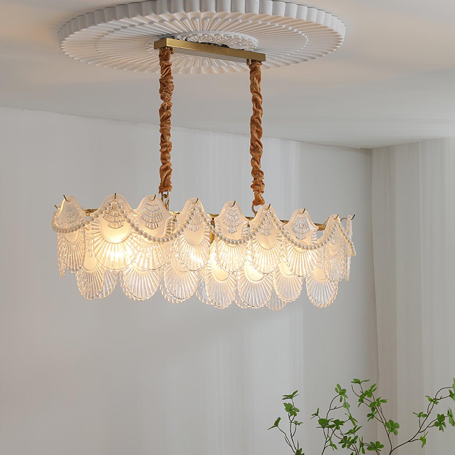 Lustra Chandelier Pearl Glass Shell-Neutral Decor