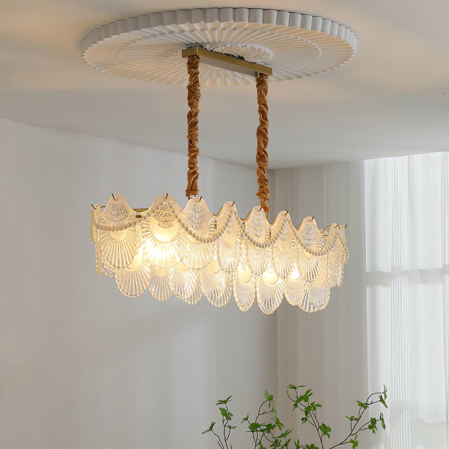 Lustra Chandelier Pearl Glass Shell-Neutral Decor