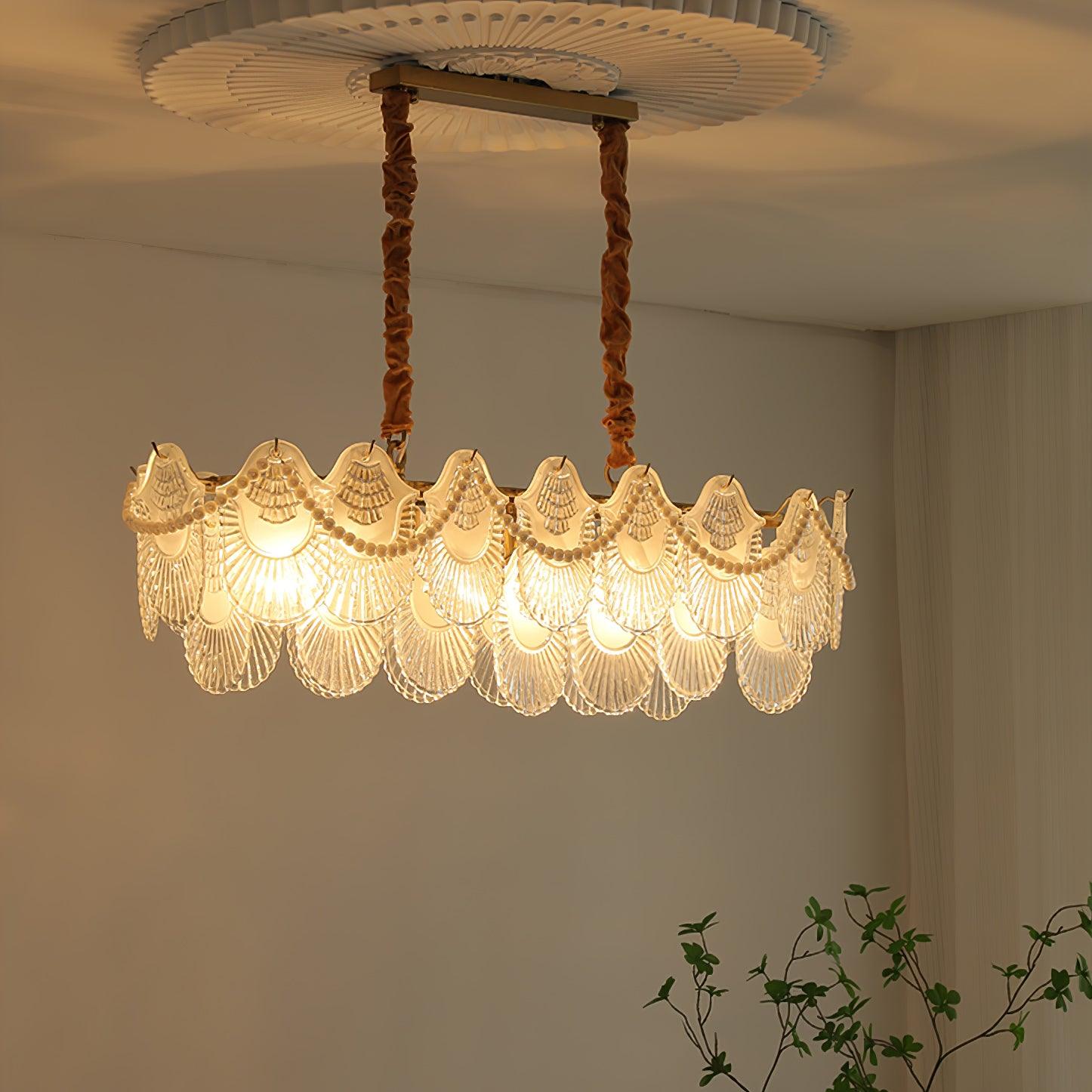 Lustra Chandelier Pearl Glass Shell-Neutral Decor