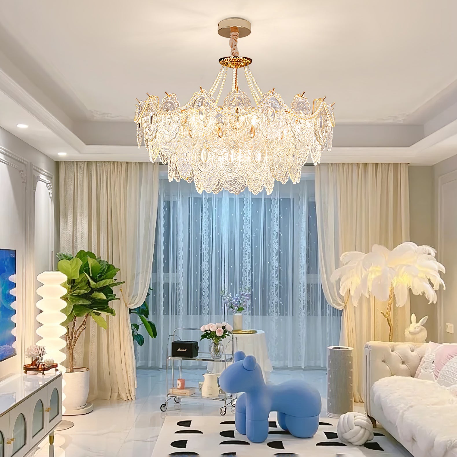Pearls Glass Chandelier-Neutral Decor