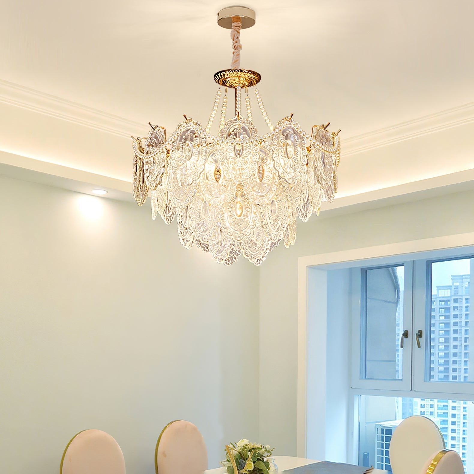 Talem Chandelier Pearls Glass Luxury-Neutral Decor