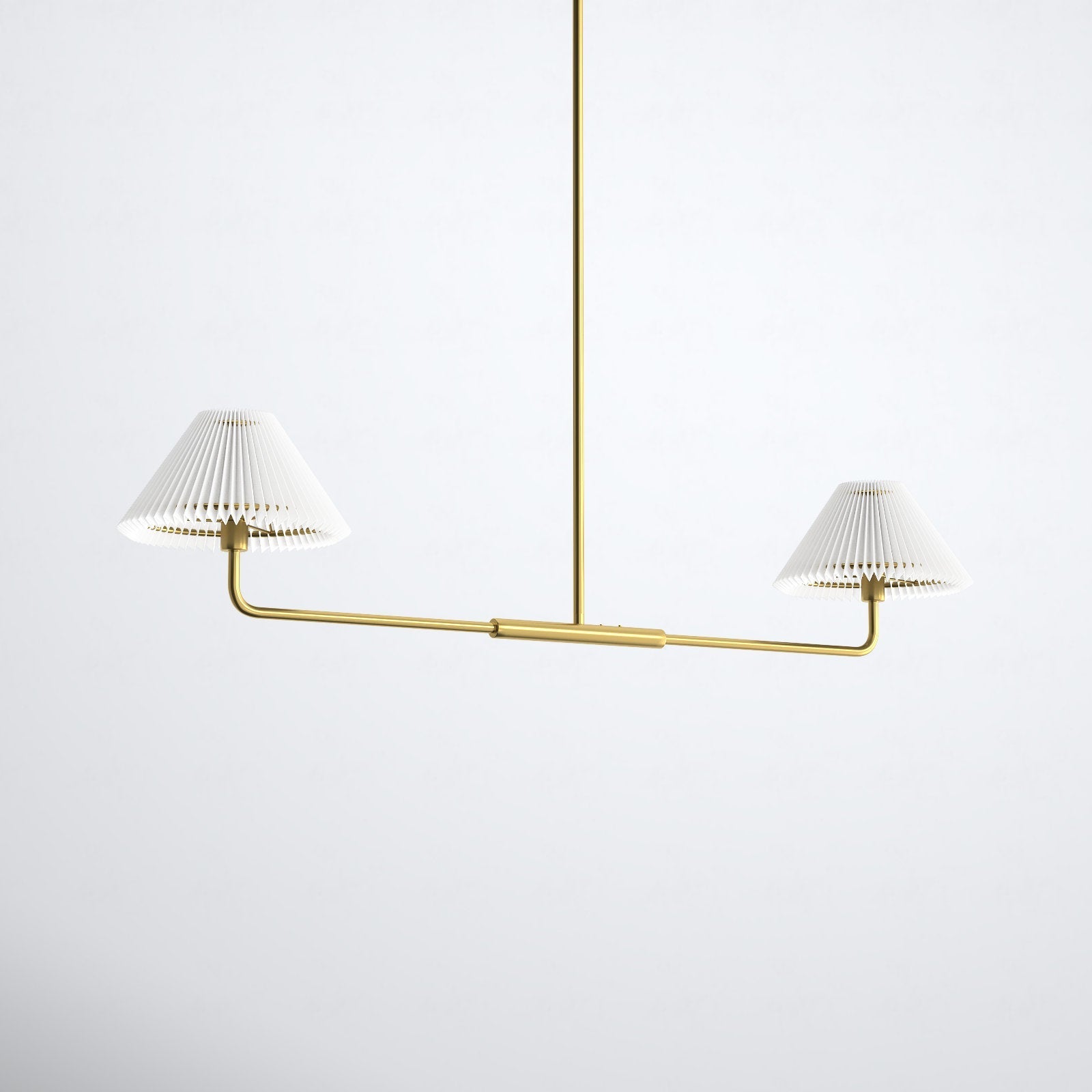 The nickle finish lamp in a sleek, minimalist kitchen.
