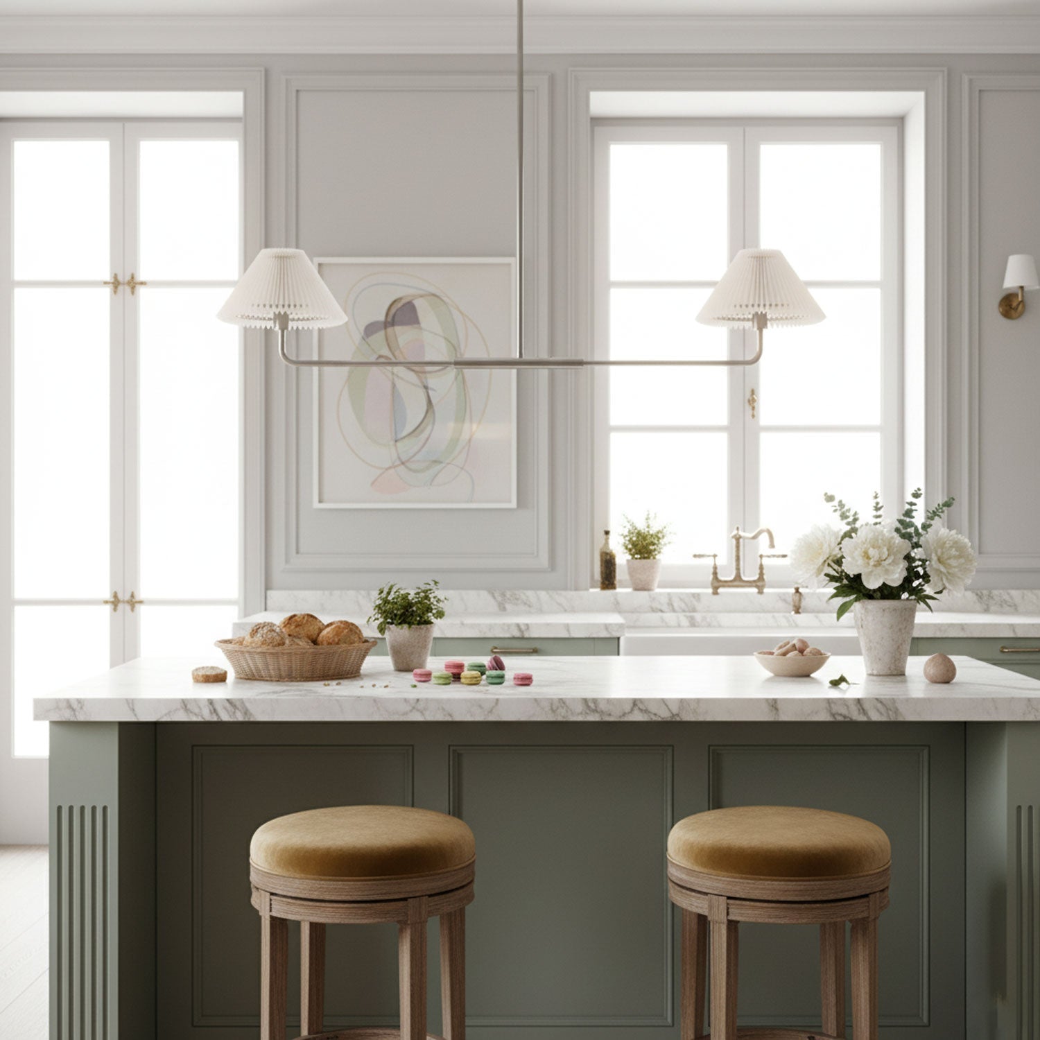 The Pearson Linear Pendant Lamp shown in a nickle finish.