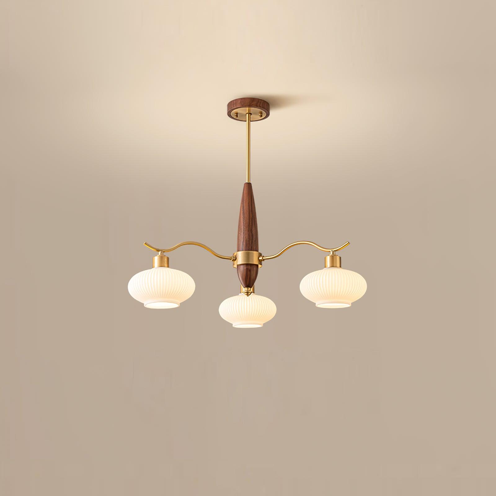 Cavien Brass and Walnut Chandelier