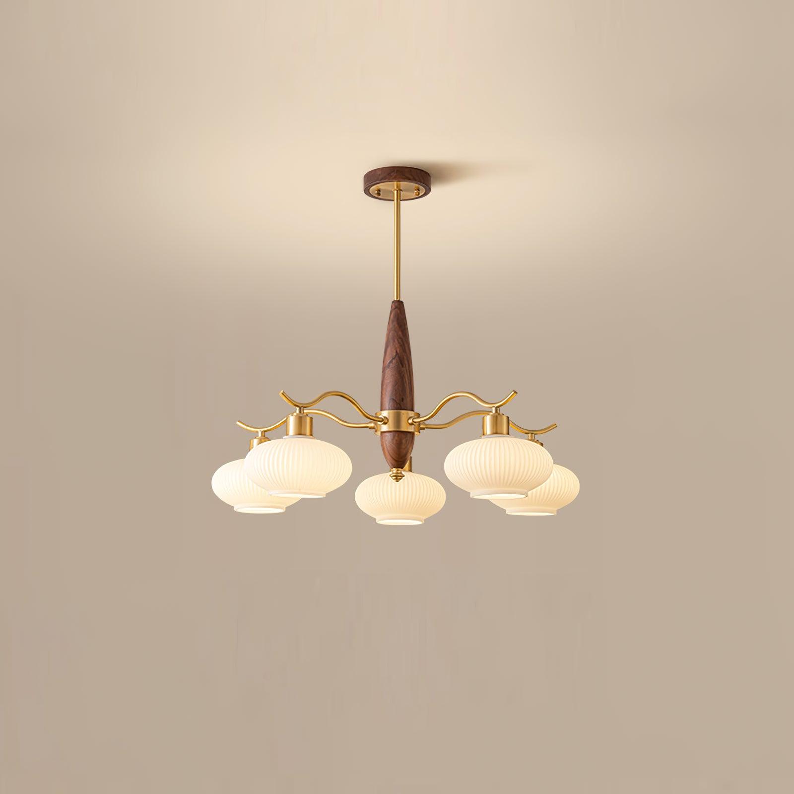 Cavien Brass and Walnut Chandelier