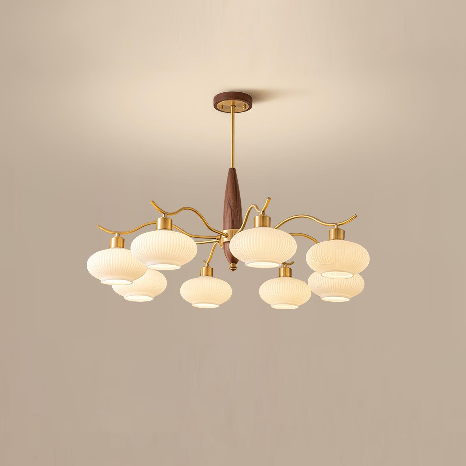 Cavien Brass and Walnut Chandelier