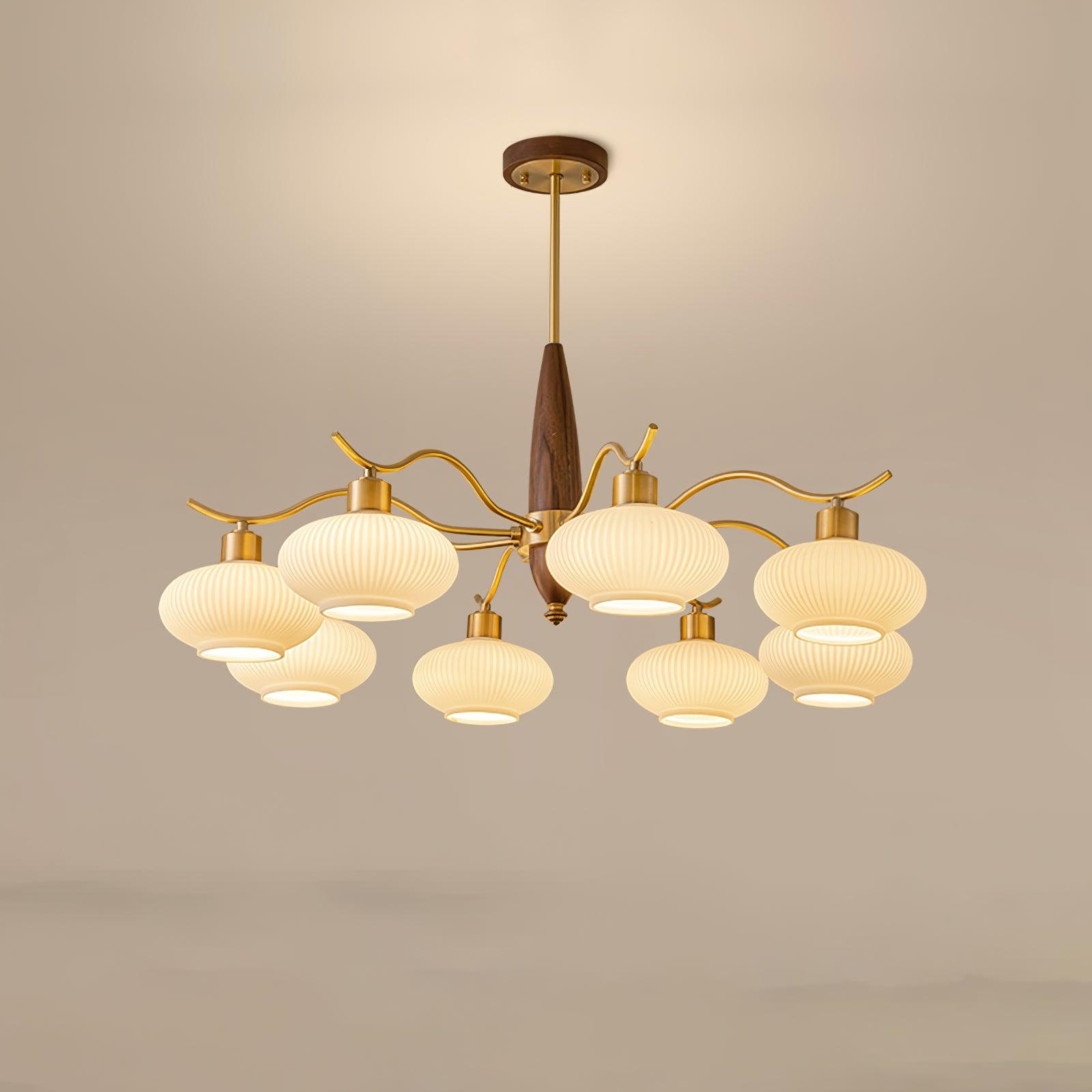 Cavien Brass and Walnut Chandelier