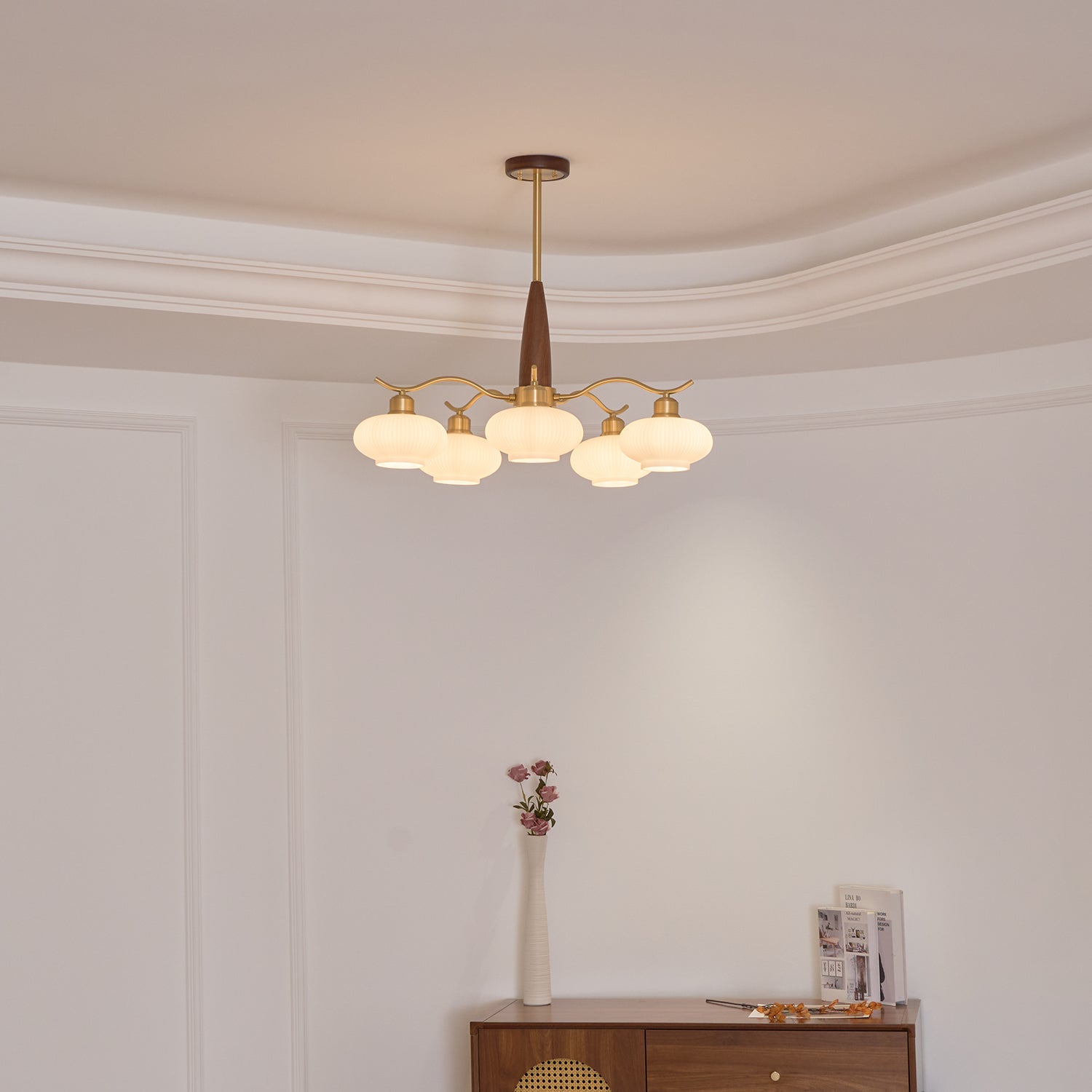 Cavien Brass and Walnut Chandelier