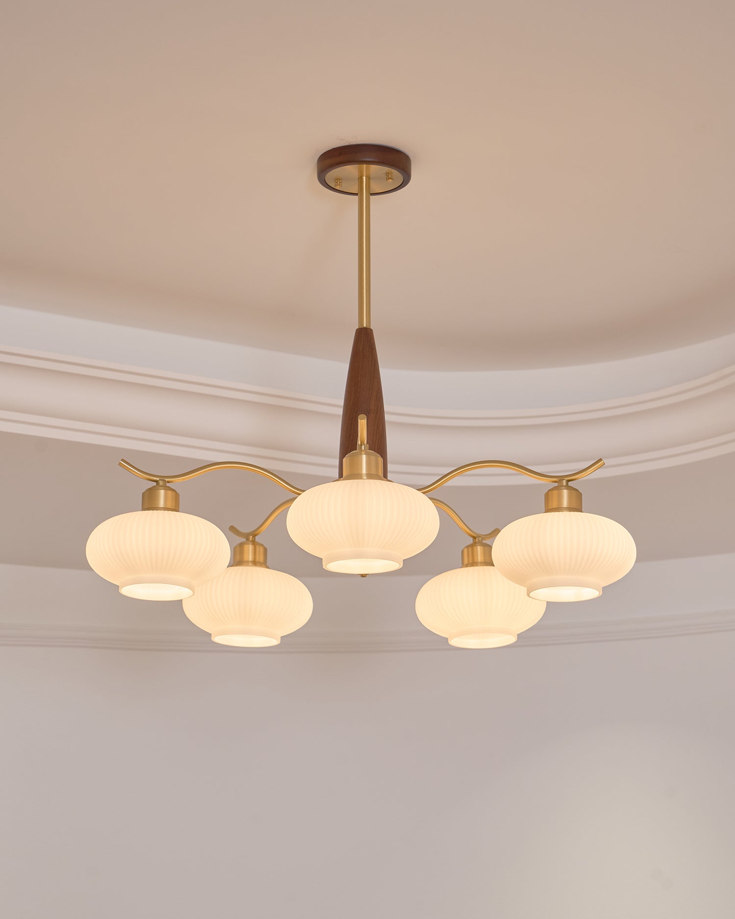 Cavien Brass and Walnut Chandelier