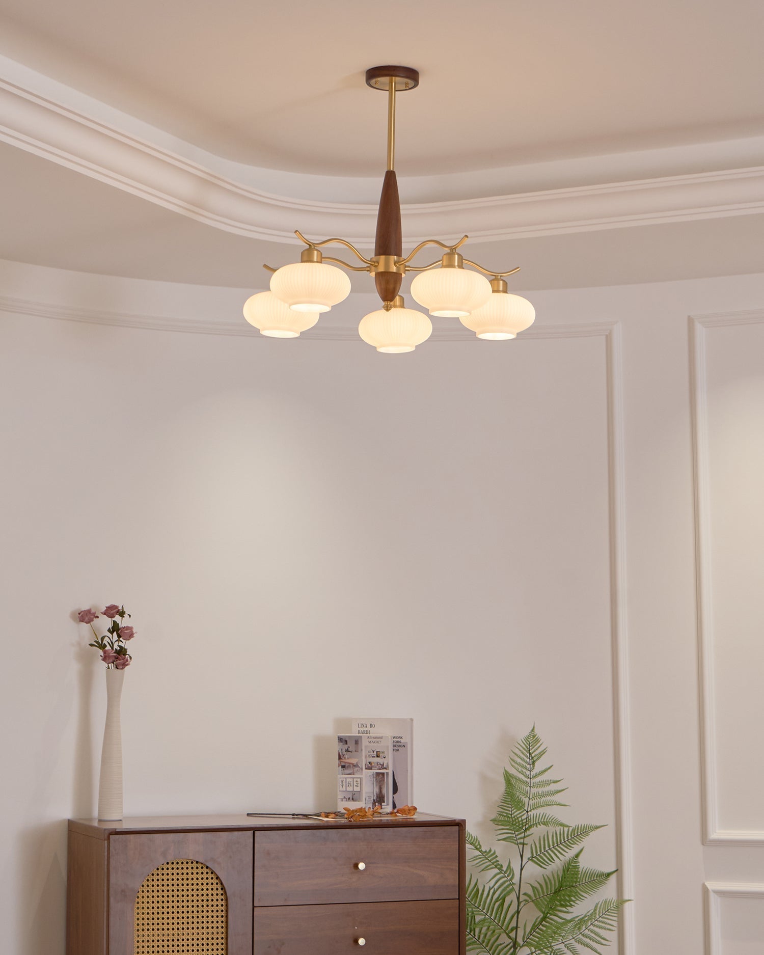 Cavien Brass and Walnut Chandelier