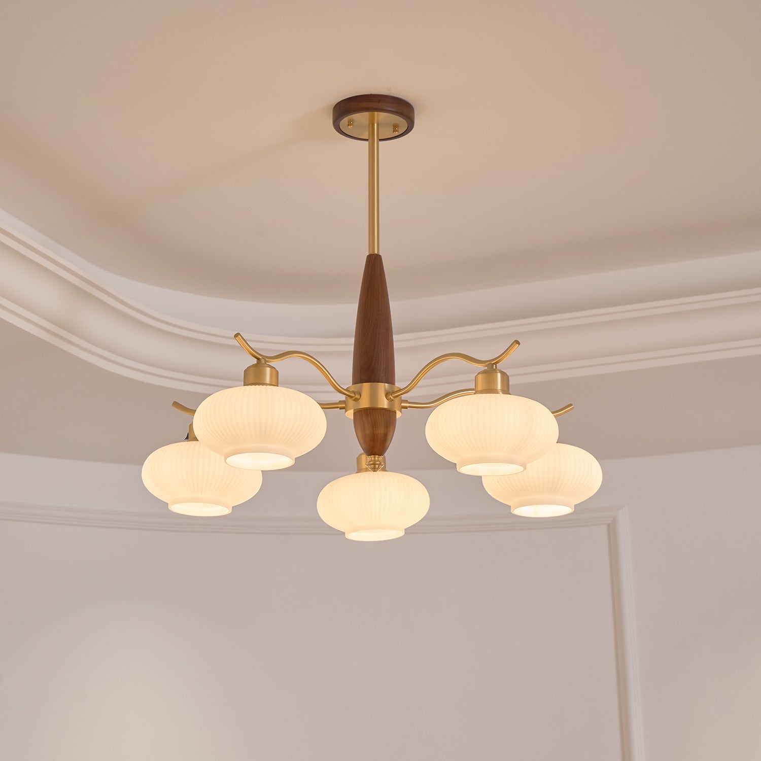 Cavien Brass and Walnut Chandelier