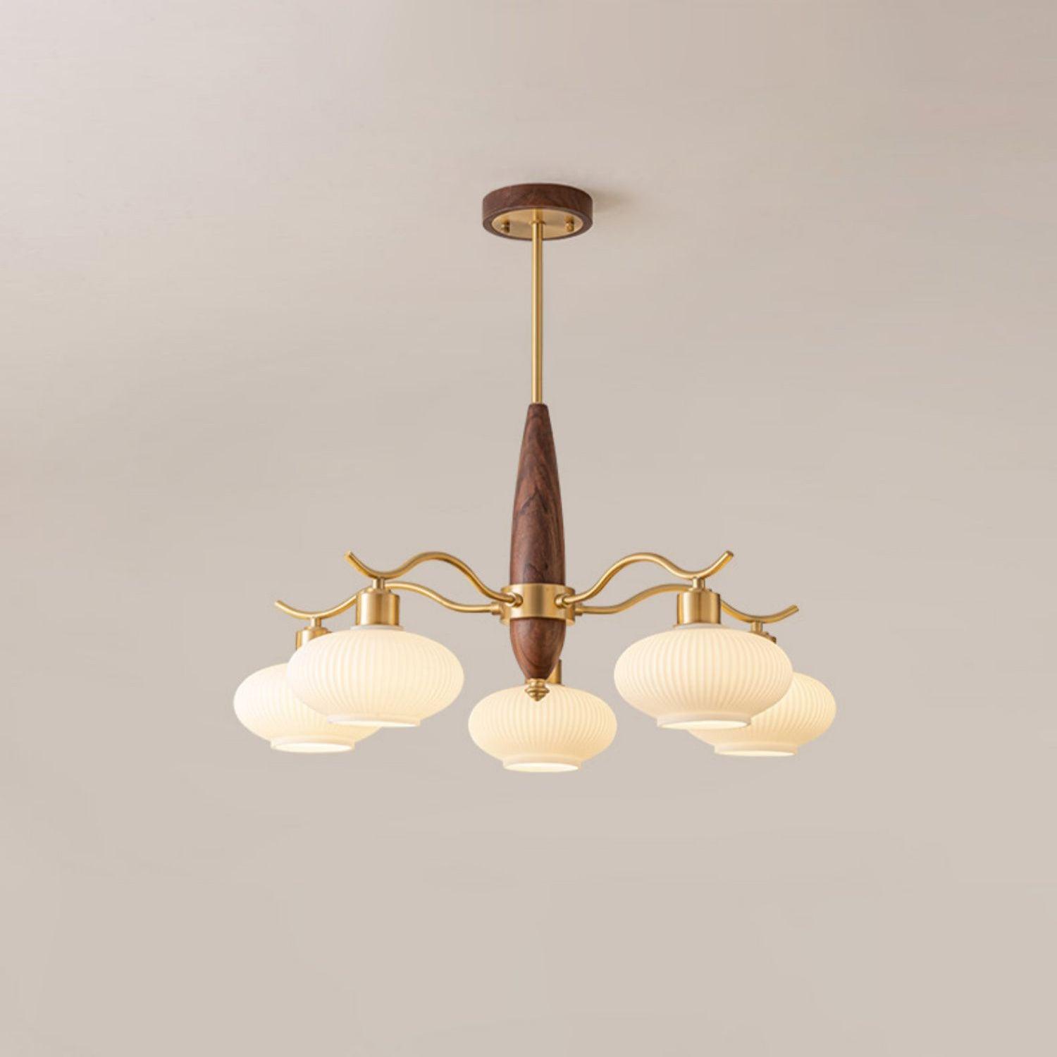 Cavien Brass and Walnut Chandelier