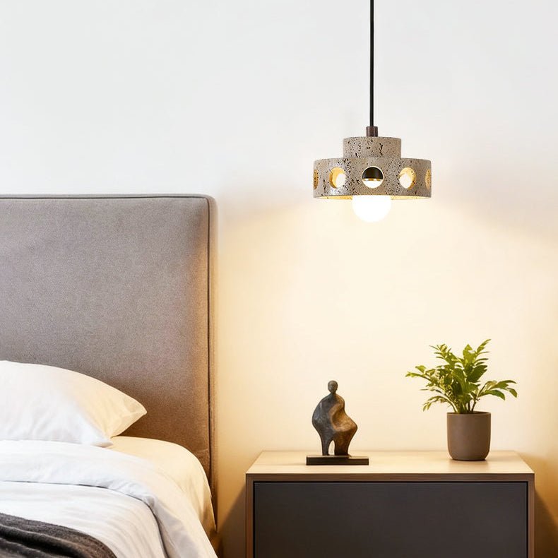 Bria Hollow Natural Yellow Travertine Pendant Lamp-Neutral Decor