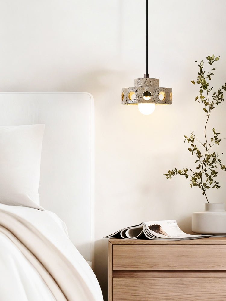 Bria Hollow Natural Yellow Travertine Pendant Lamp-Neutral Decor