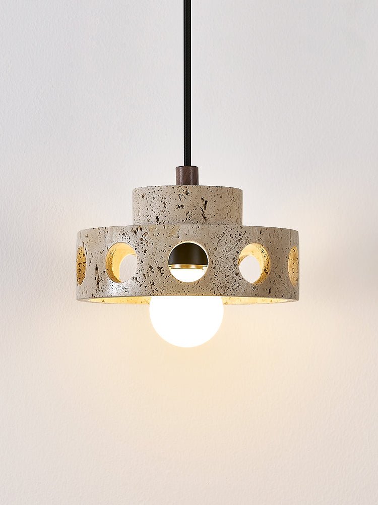 Bria Hollow Natural Yellow Travertine Pendant Lamp-Neutral Decor
