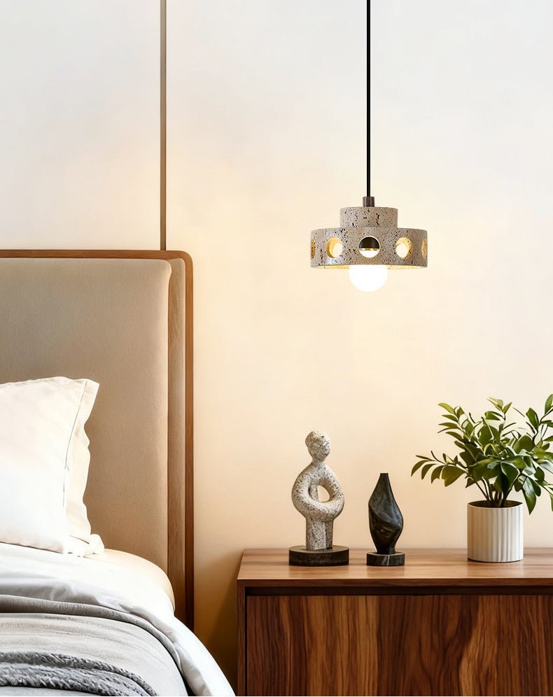 Bria Hollow Natural Yellow Travertine Pendant Lamp-Neutral Decor