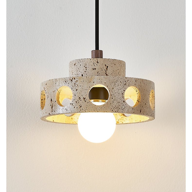 Bria Hollow Natural Yellow Travertine Pendant Lamp-Neutral Decor