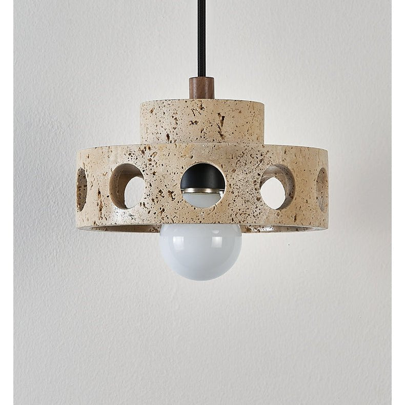 Bria Hollow Natural Yellow Travertine Pendant Lamp-Neutral Decor