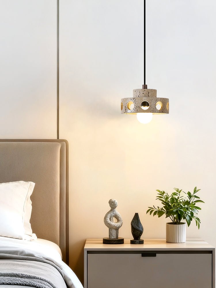 Bria Hollow Natural Yellow Travertine Pendant Lamp-Neutral Decor
