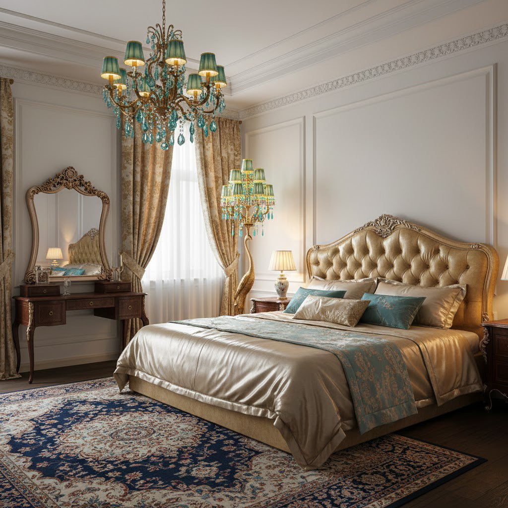 Full view of the 82.7-inch tall Hollywood Regency style peacock floor lamp.