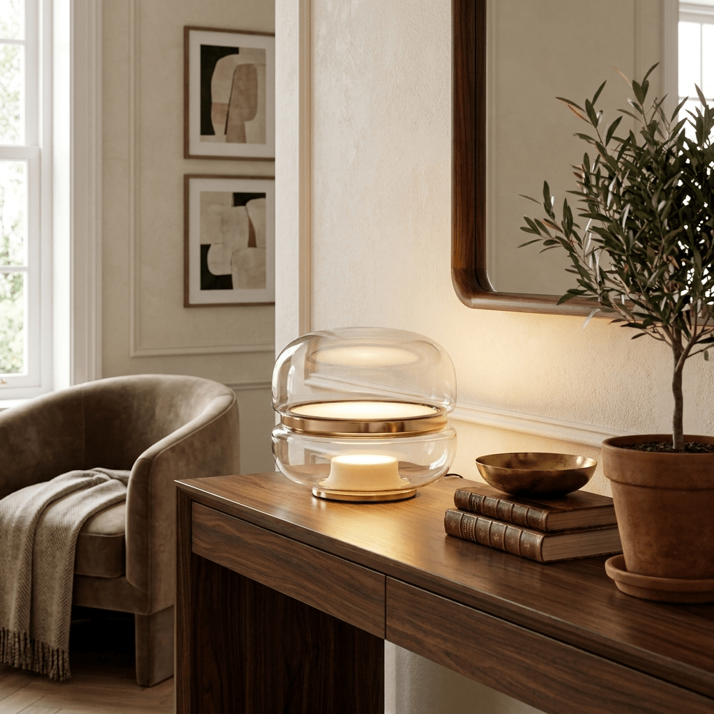 Perla Smoke Glass Table Lamp-Neutral Decor