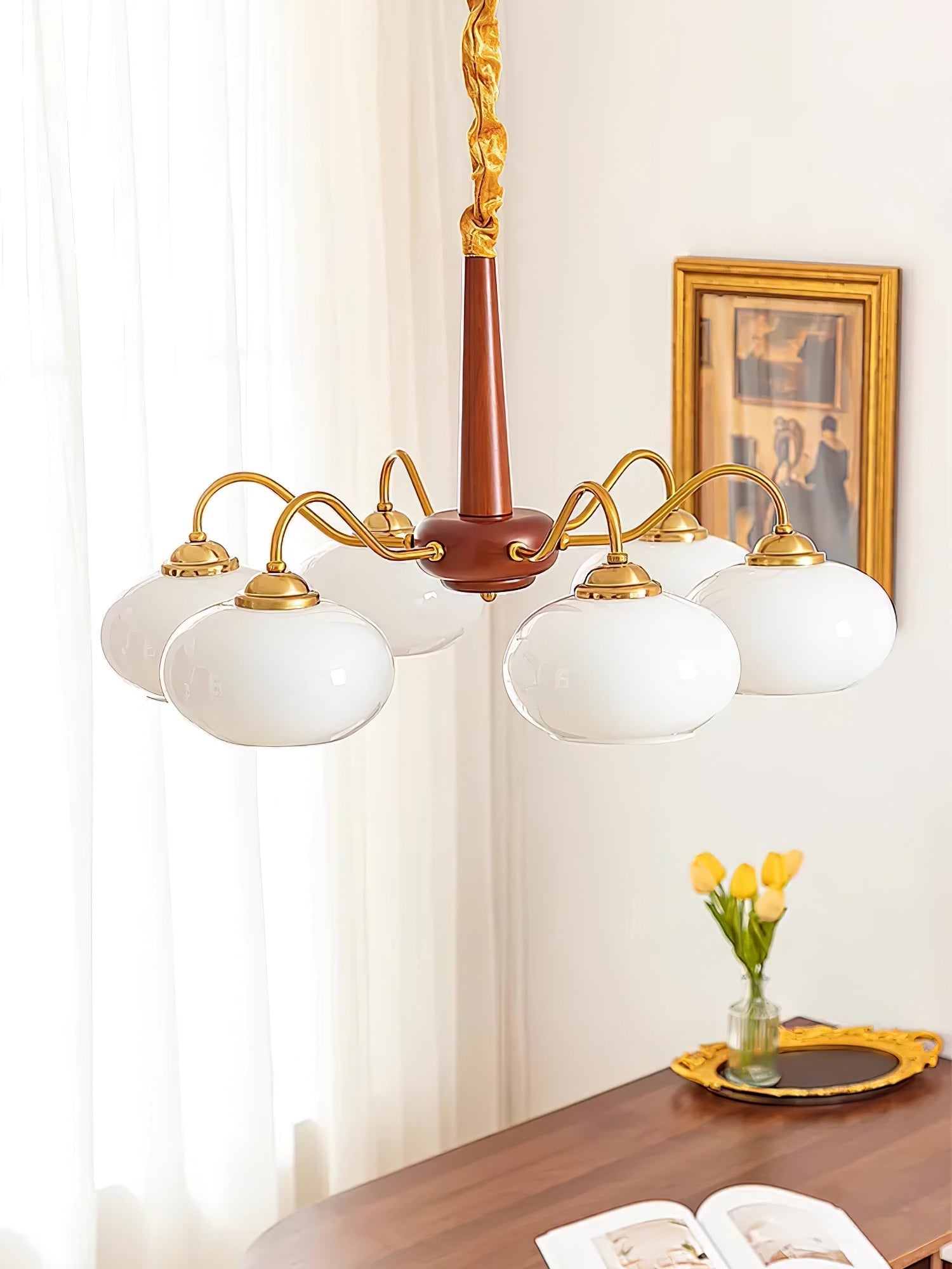Hali Pendant Lamp Persimmon Brass Glass Elegant-Neutral Decor