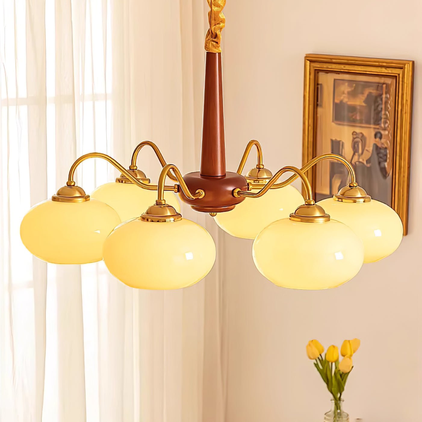 Hali Pendant Lamp Persimmon Brass Glass Elegant-Neutral Decor