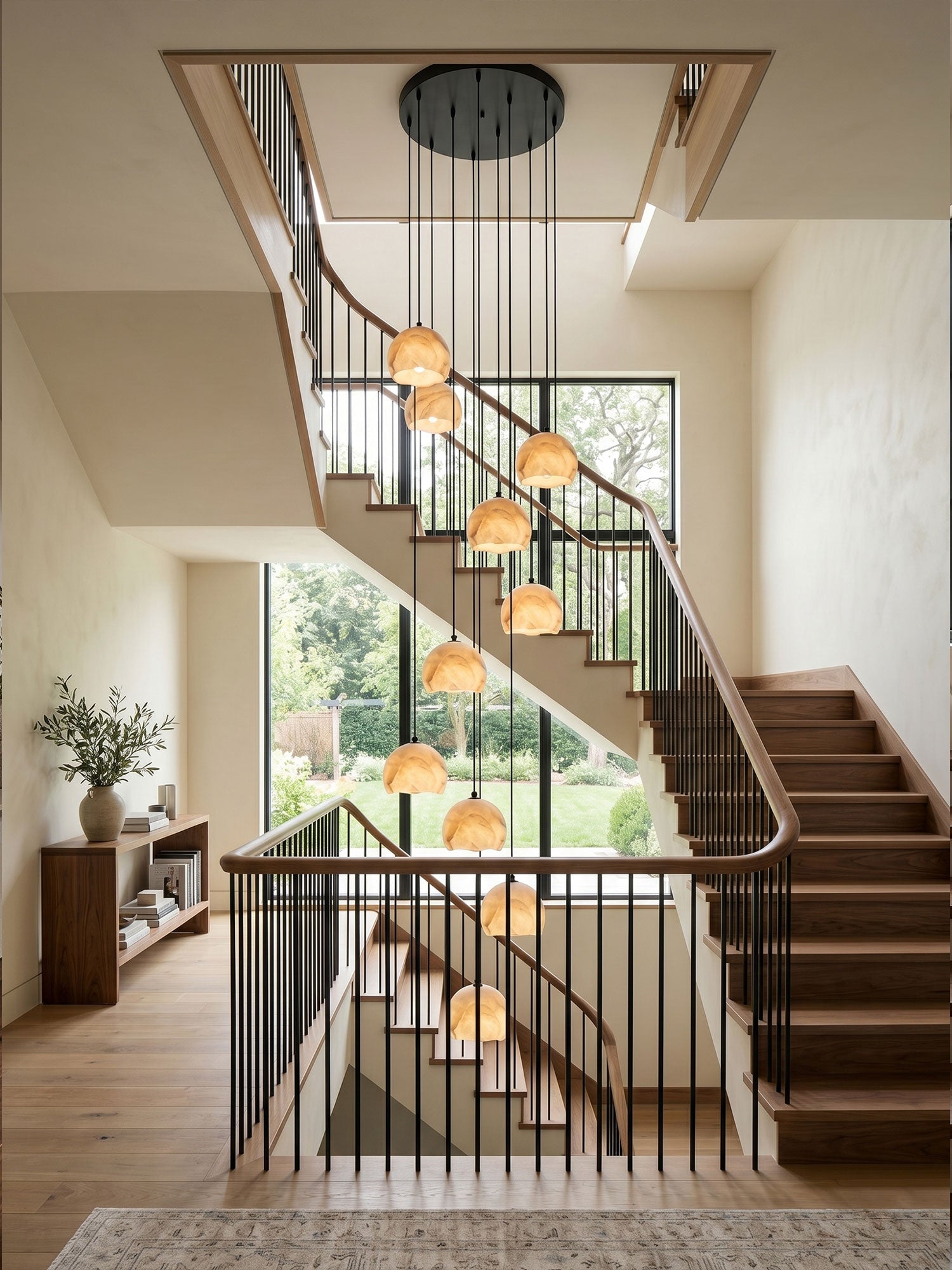 Petal Alabaster Dome Staircase Chandelier-Neutral Decor