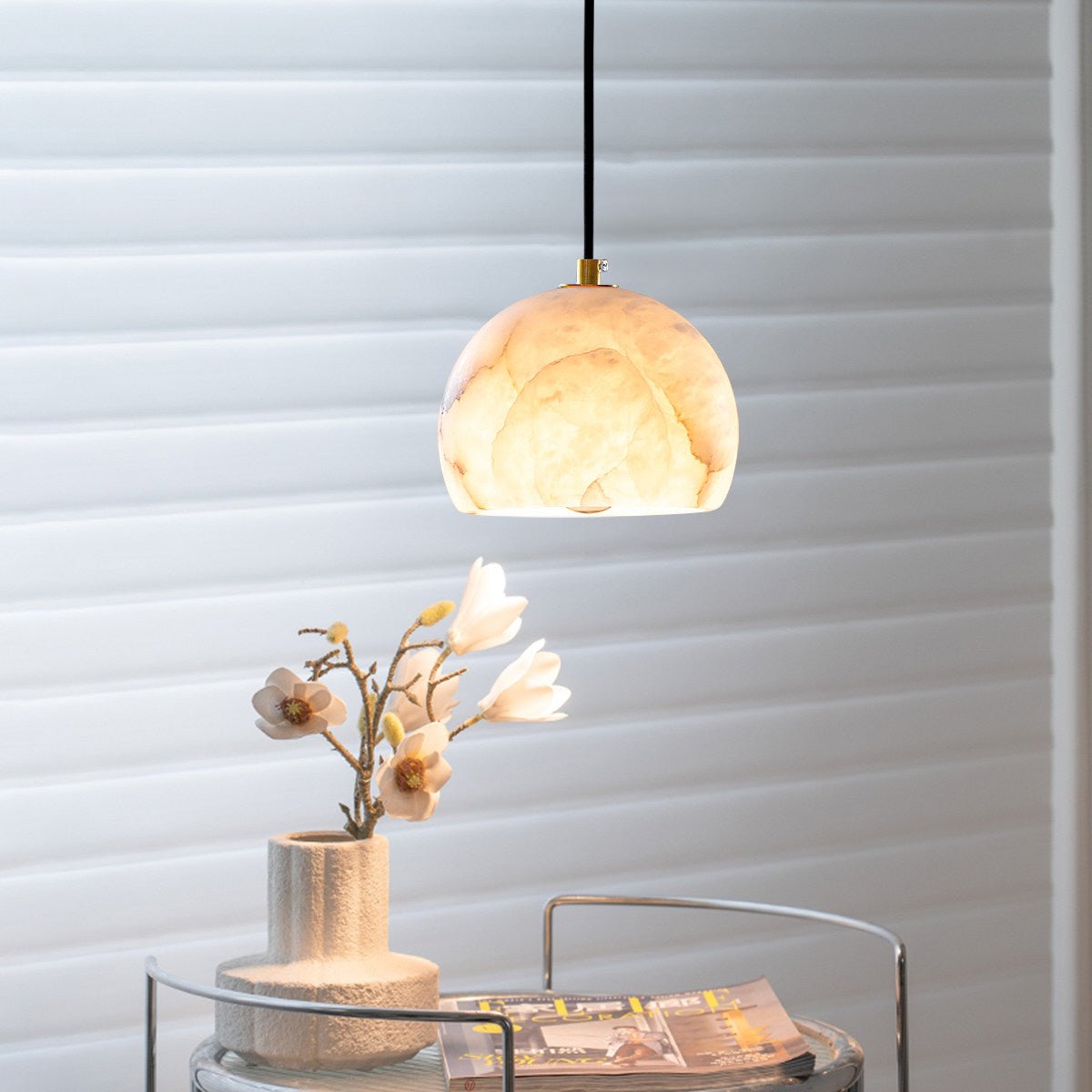 Petal Alabaster Dome Staircase Chandelier-Neutral Decor