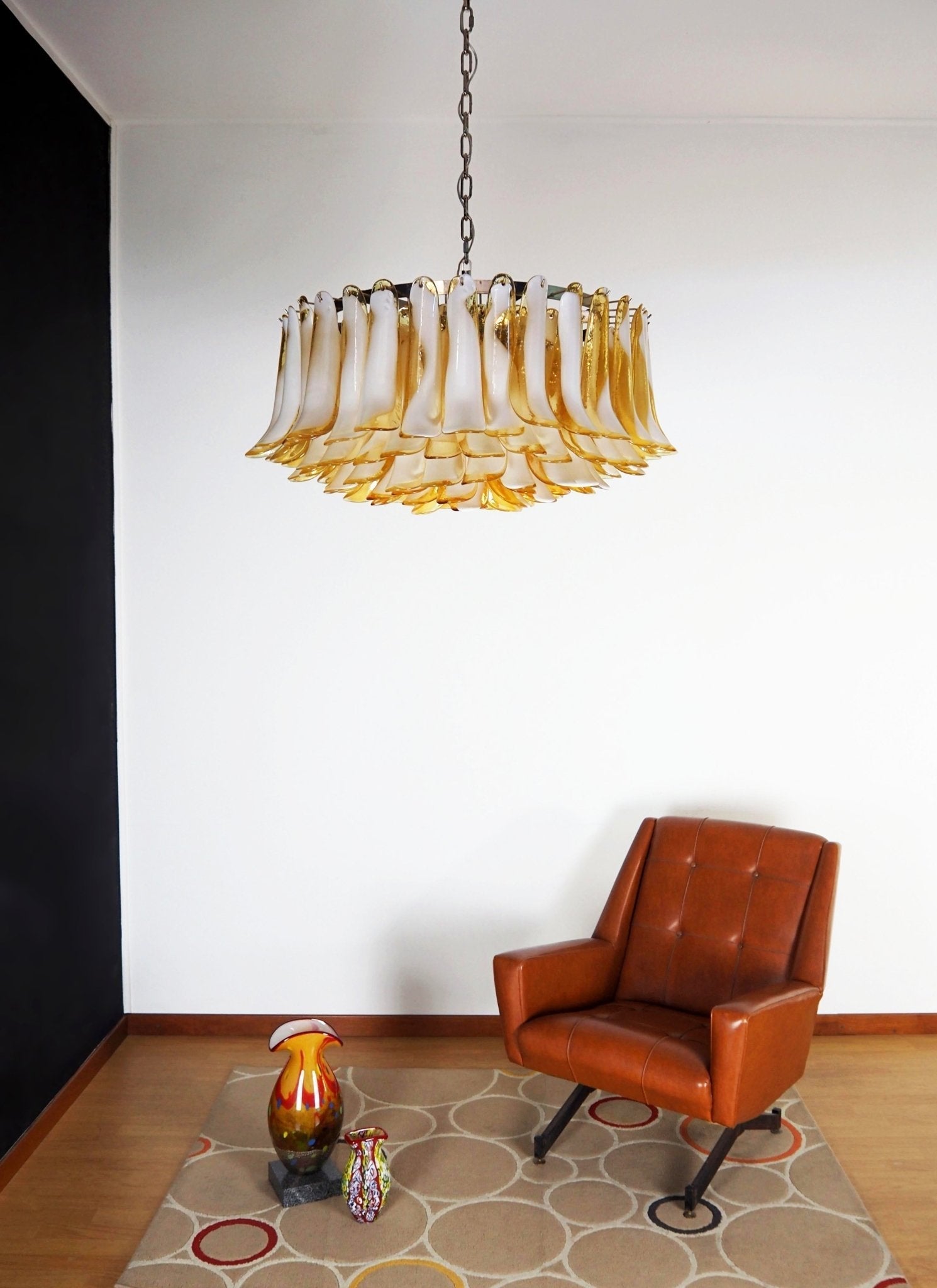 Equvel Chandelier Amber Murano Glass Petal Elegant-Neutral Decor