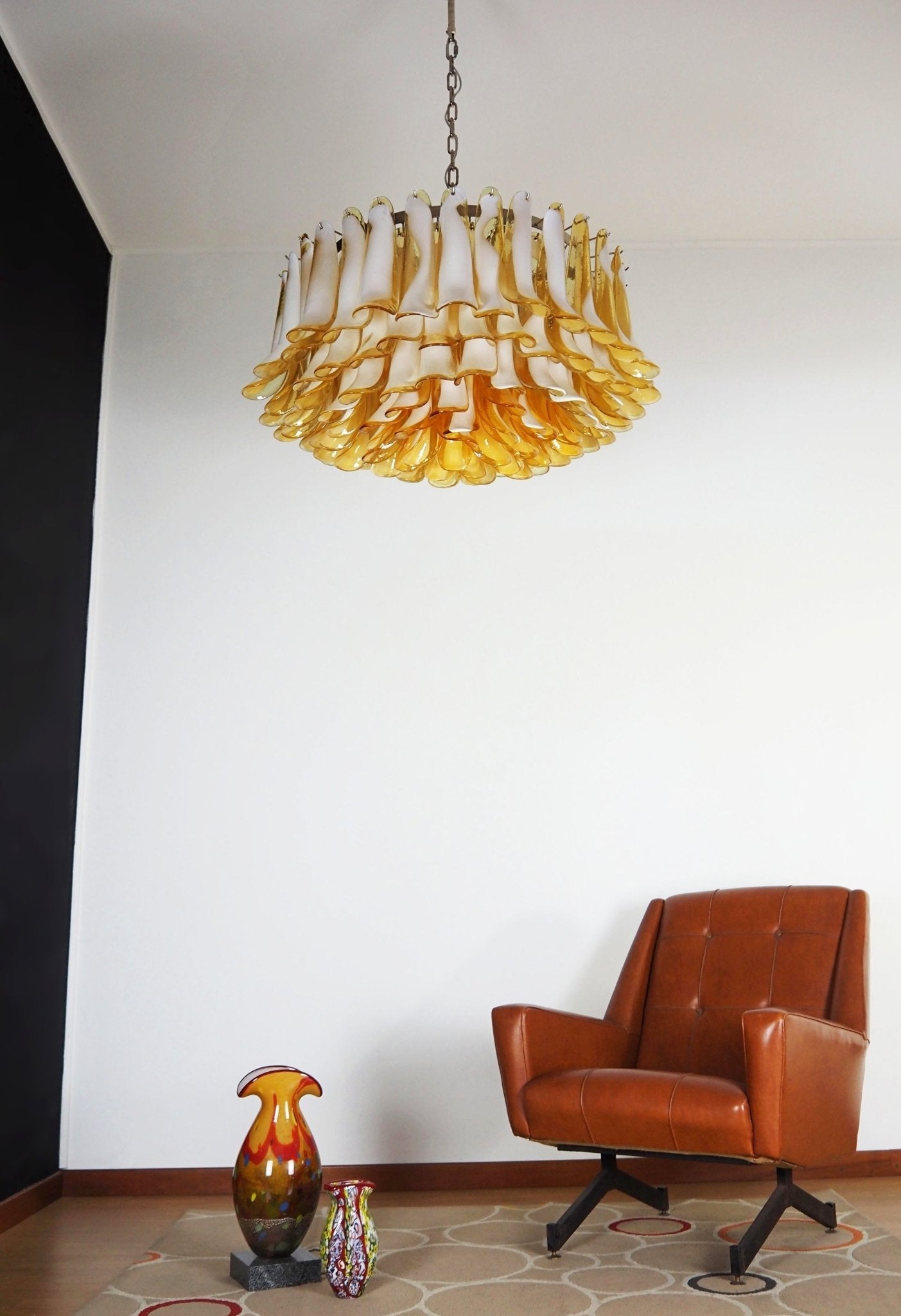 Equvel Chandelier Amber Murano Glass Petal Elegant-Neutral Decor