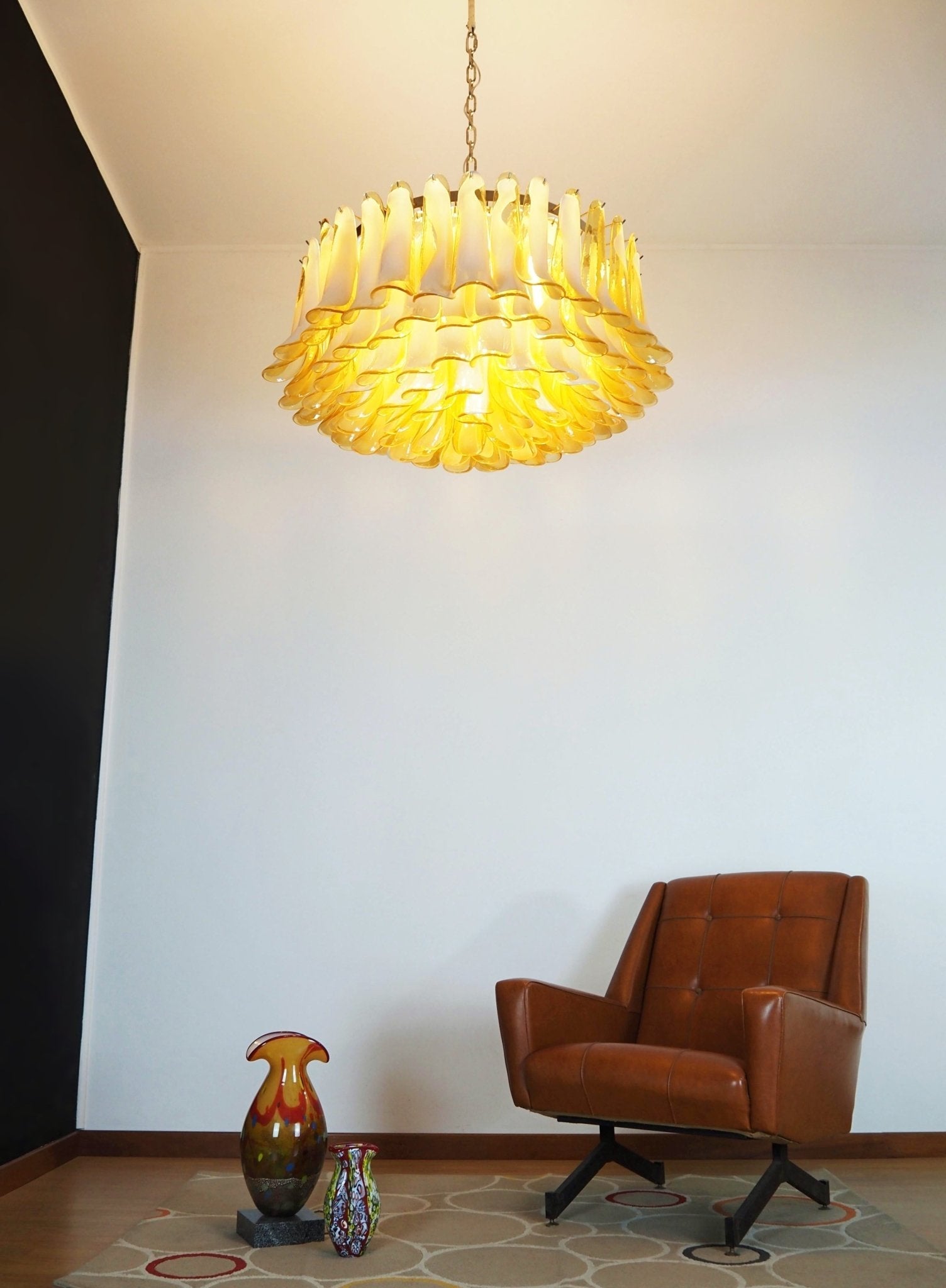 Equvel Chandelier Amber Murano Glass Petal Elegant-Neutral Decor