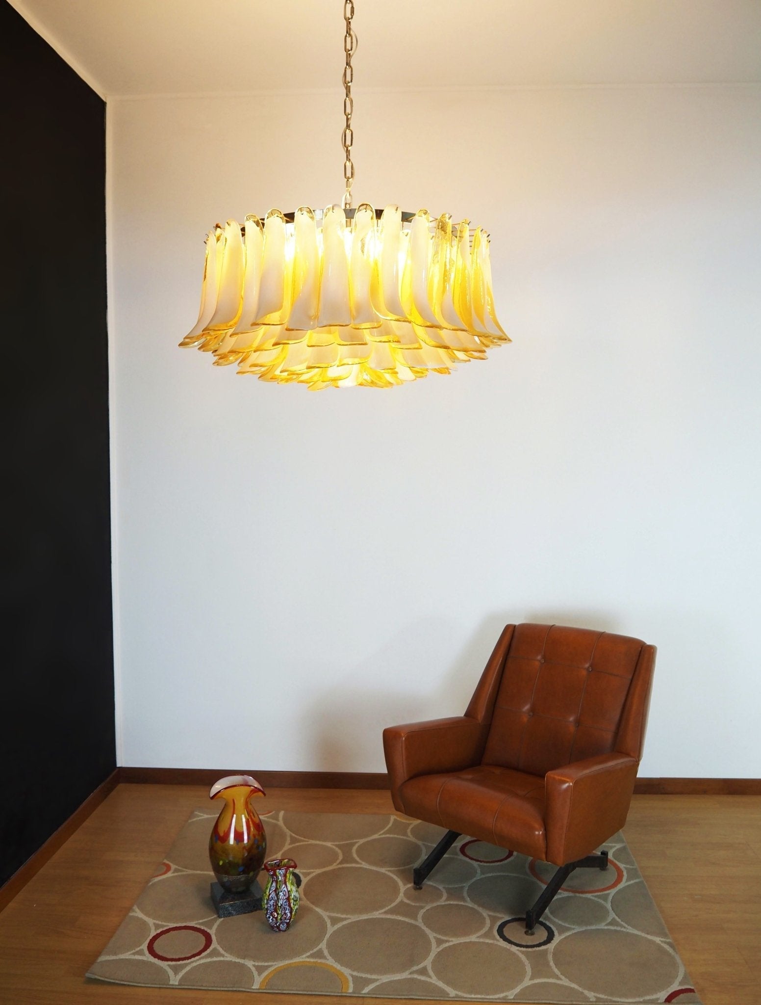 Equvel Chandelier Amber Murano Glass Petal Elegant-Neutral Decor