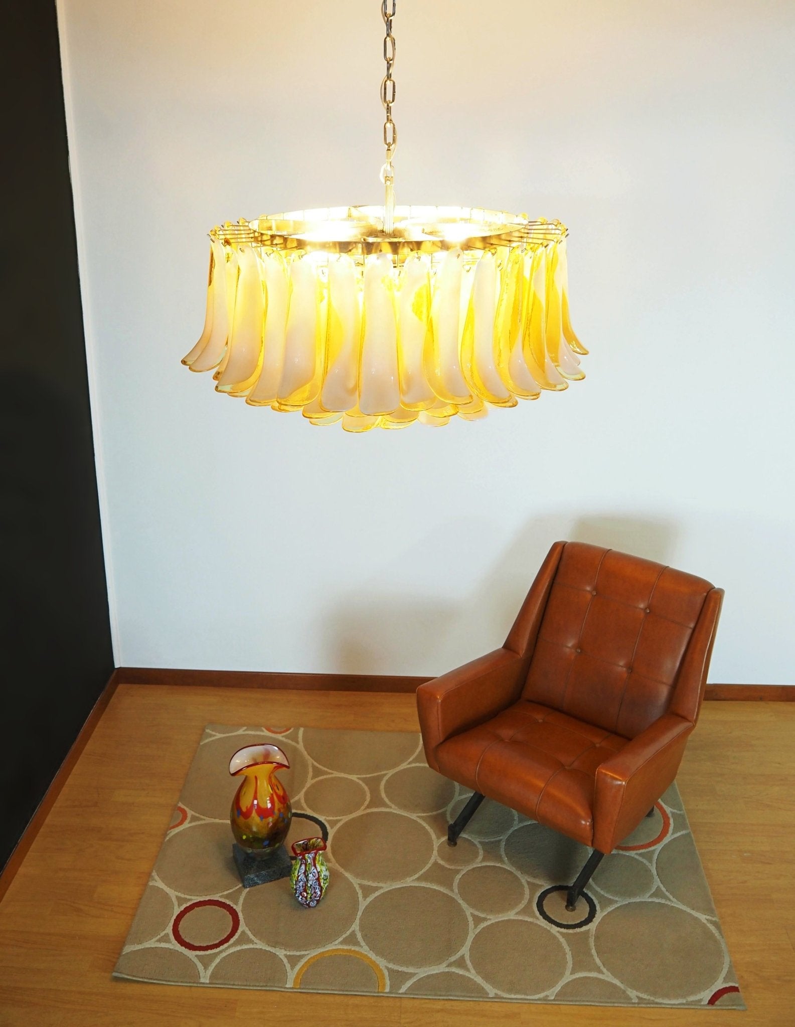 Equvel Chandelier Amber Murano Glass Petal Elegant-Neutral Decor