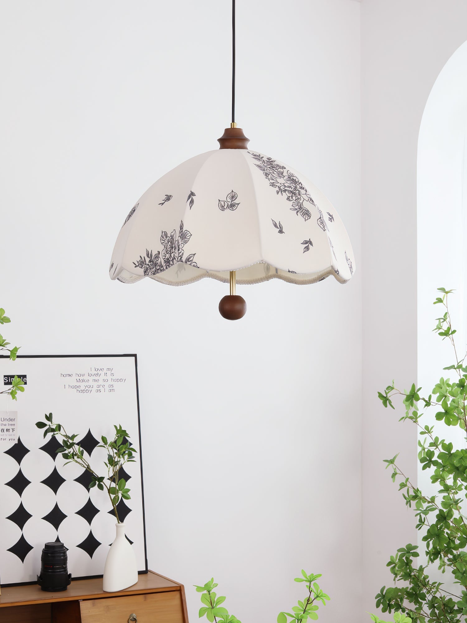 Vevenir Petal Whisper Wood Fabric Pendant Lamp-Neutral Decor