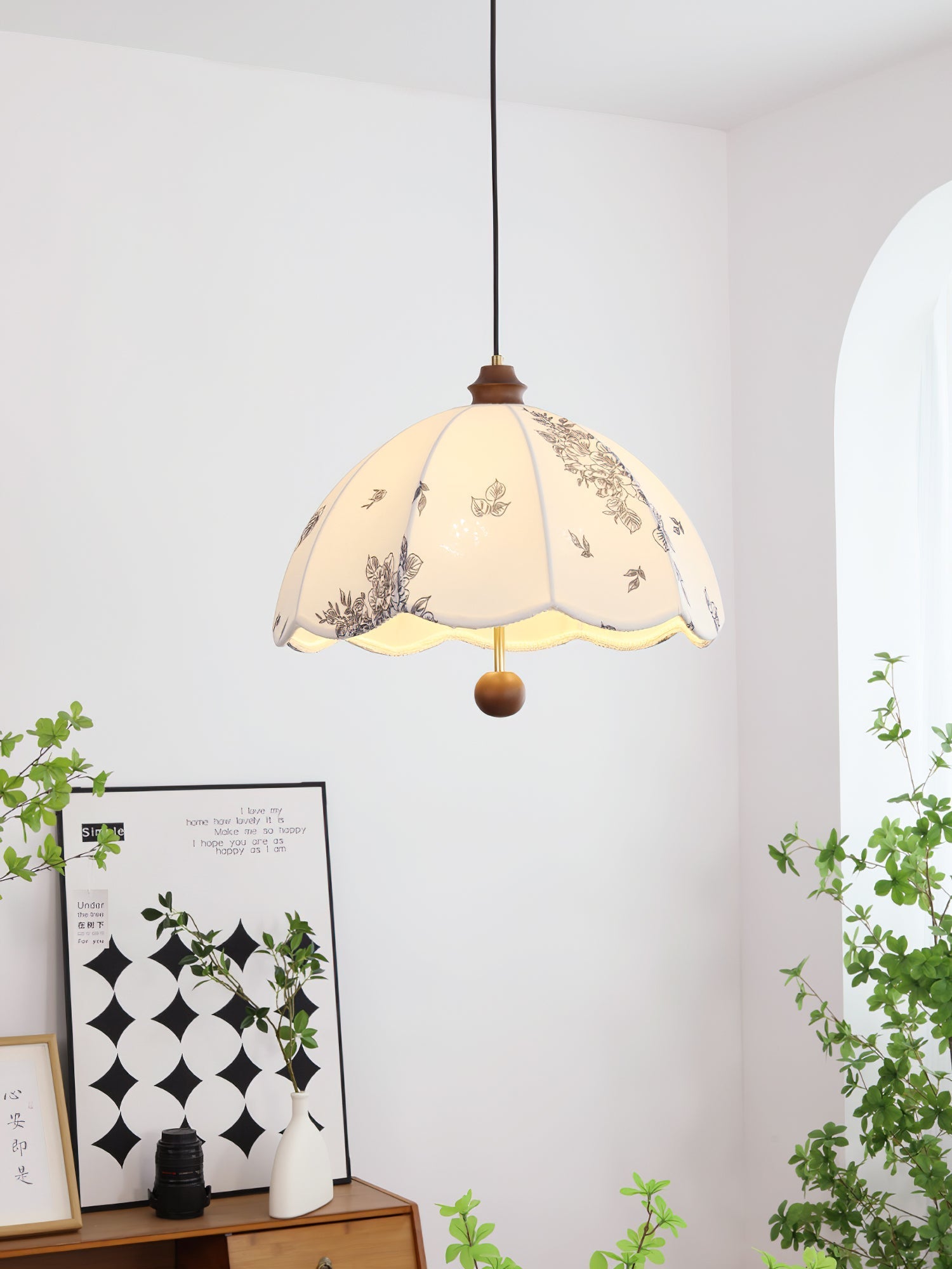 Vevenir Petal Whisper Wood Fabric Pendant Lamp-Neutral Decor