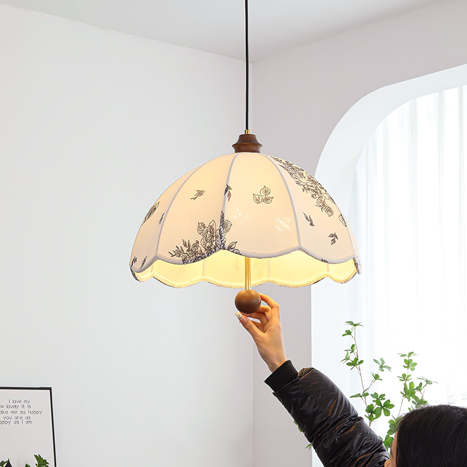 Vevenir Petal Whisper Wood Fabric Pendant Lamp-Neutral Decor