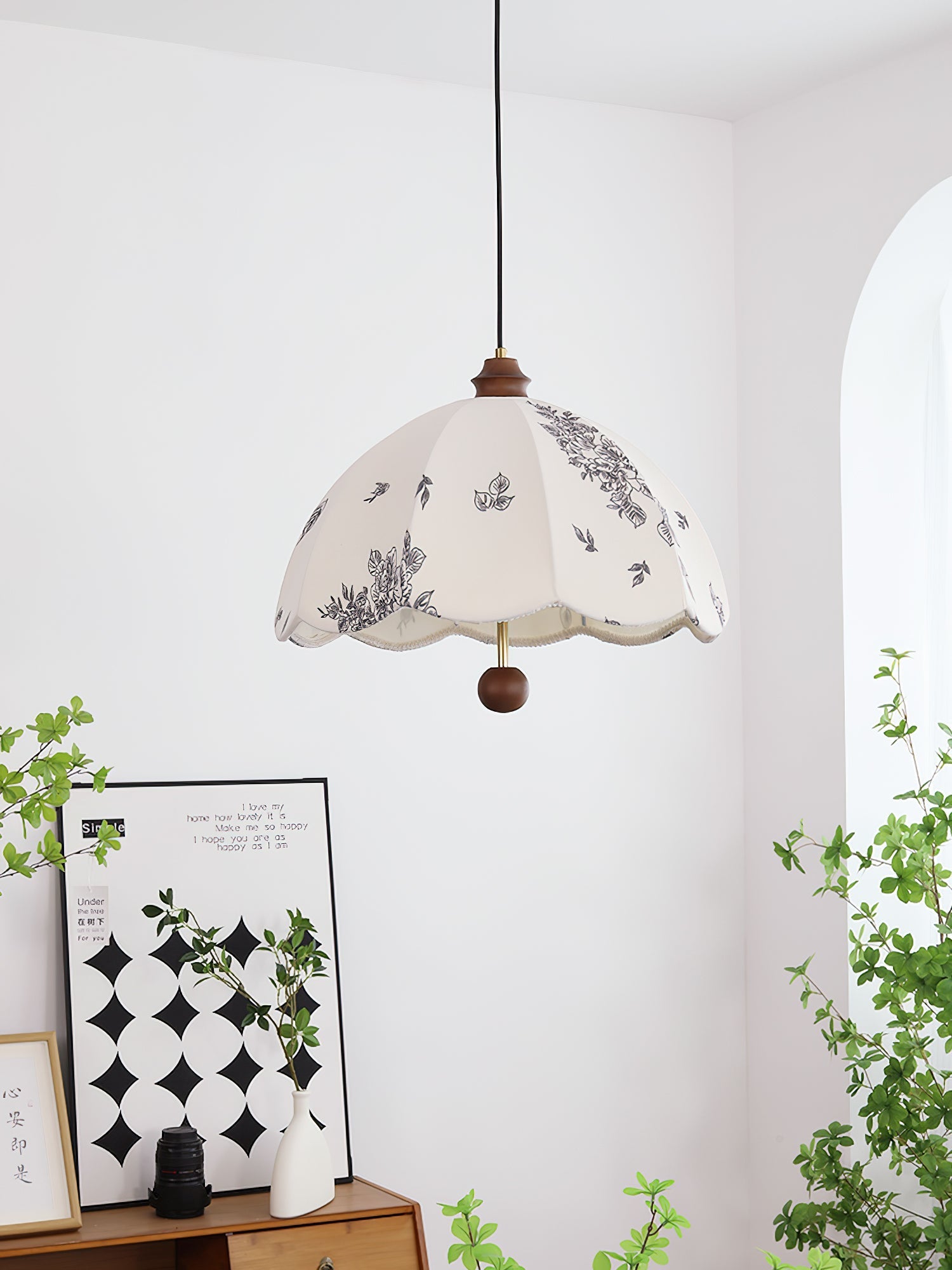 Vevenir Petal Whisper Wood Fabric Pendant Lamp-Neutral Decor