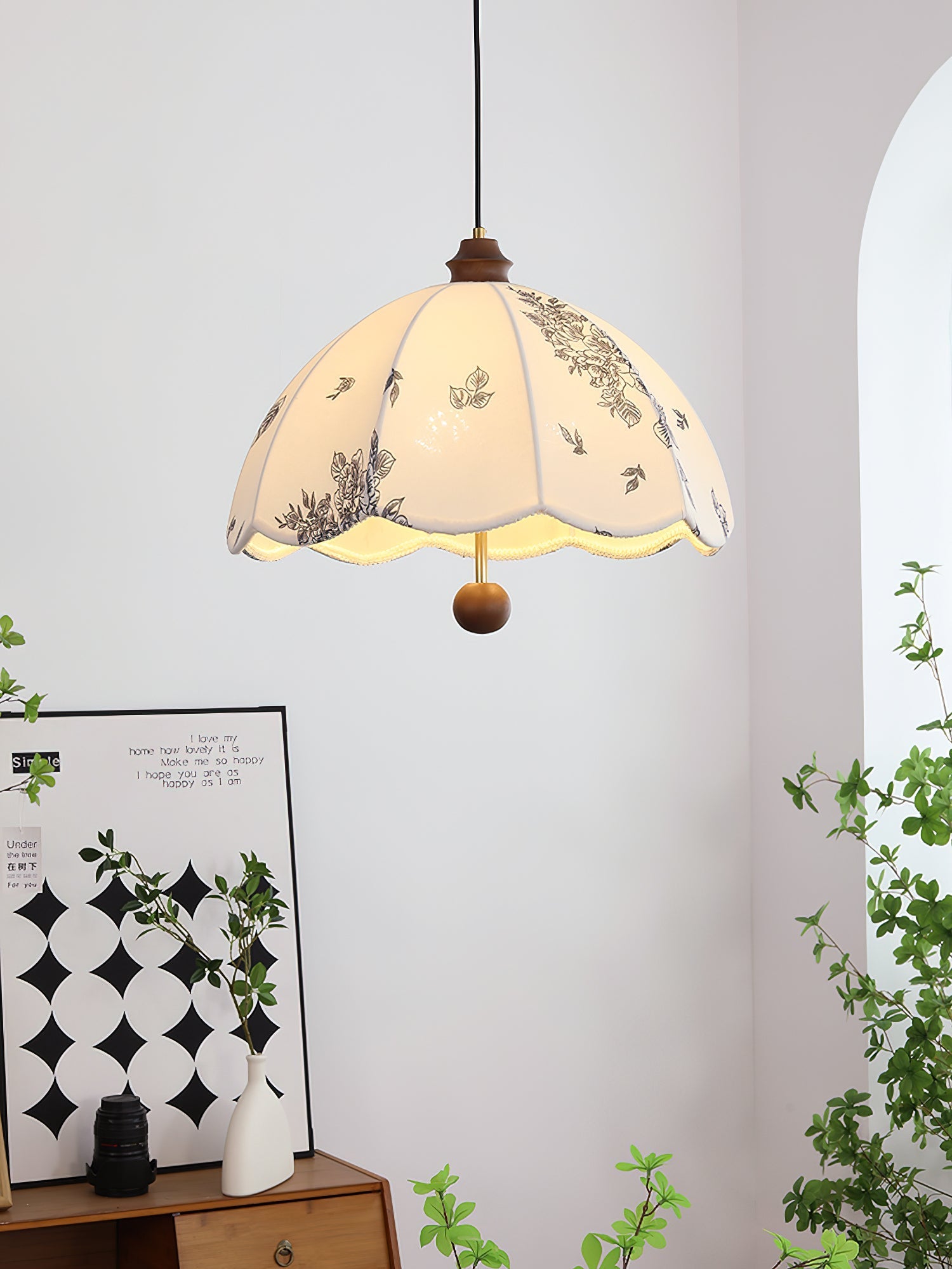 Vevenir Petal Whisper Wood Fabric Pendant Lamp-Neutral Decor