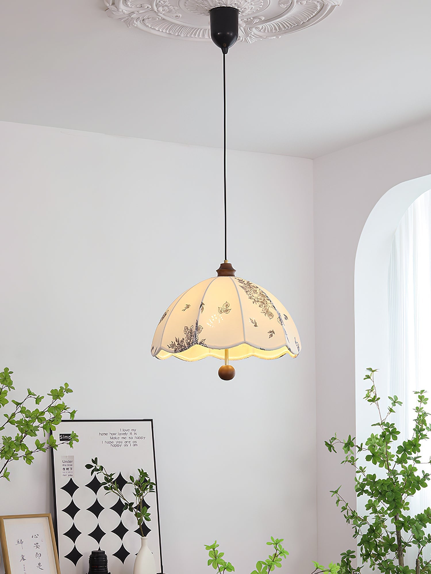 Vevenir Petal Whisper Wood Fabric Pendant Lamp-Neutral Decor