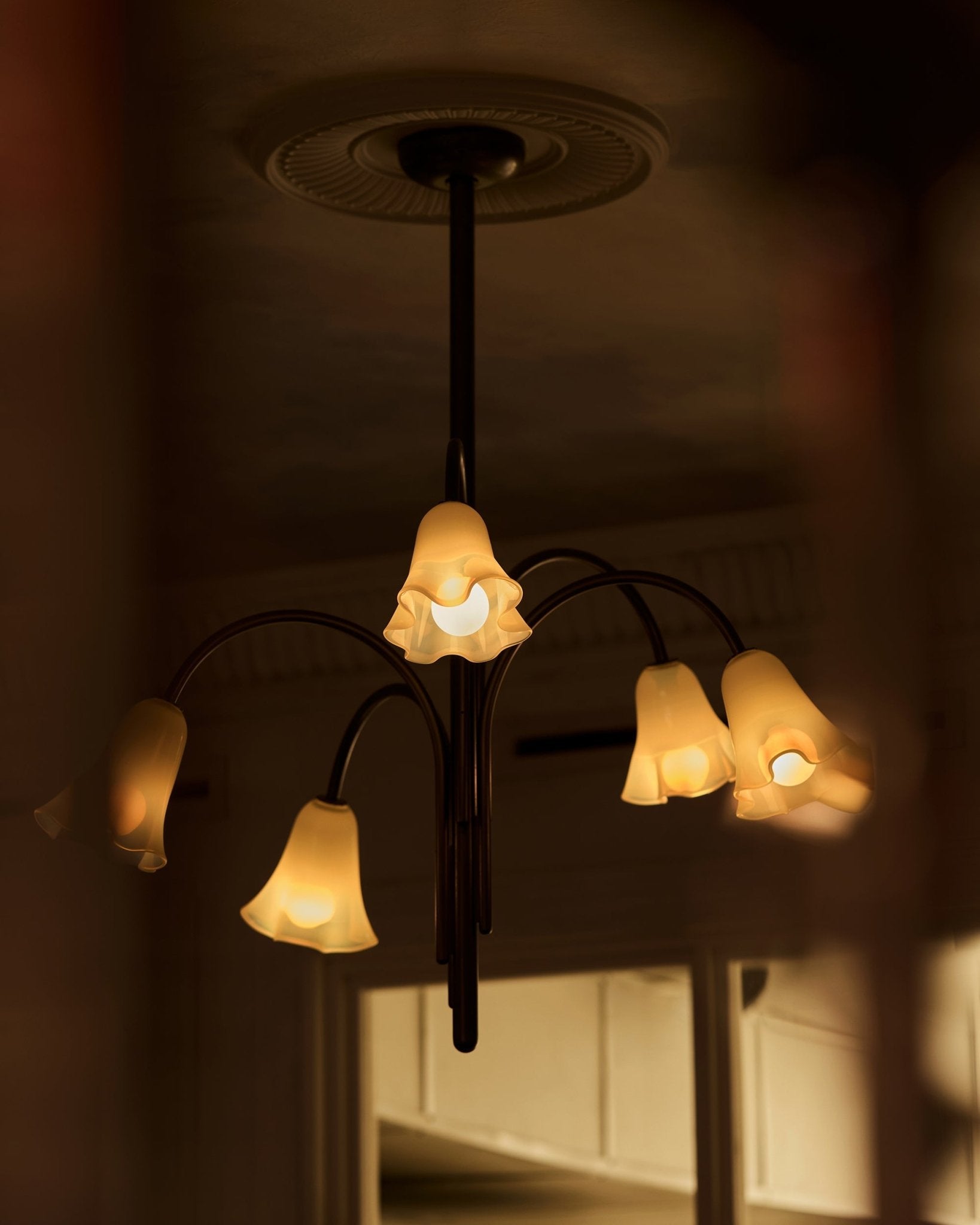 Aurora Chandelier Blossom Petal Glass Arms-Neutral Decor