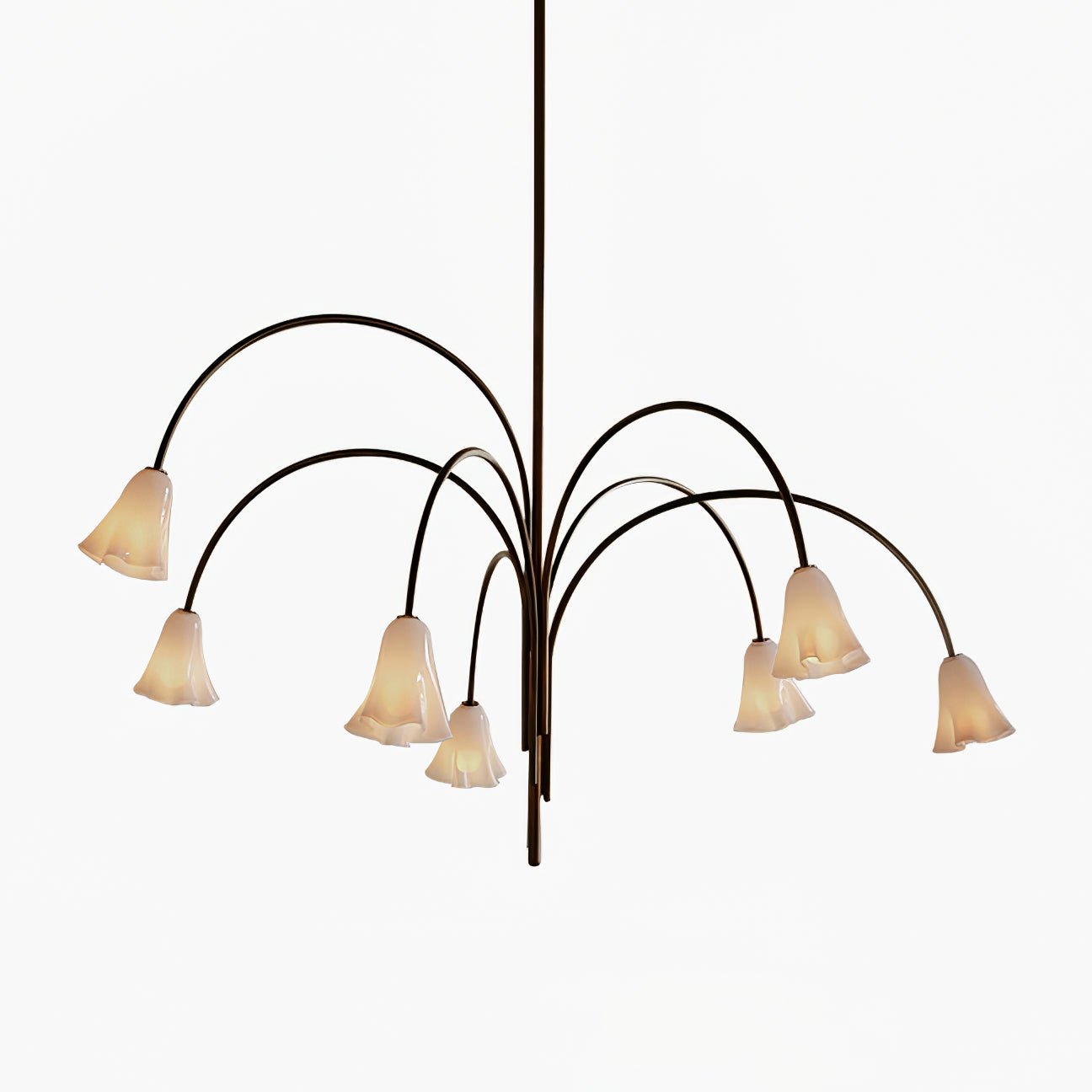 Aurora Chandelier Blossom Petal Glass Arms-Neutral Decor