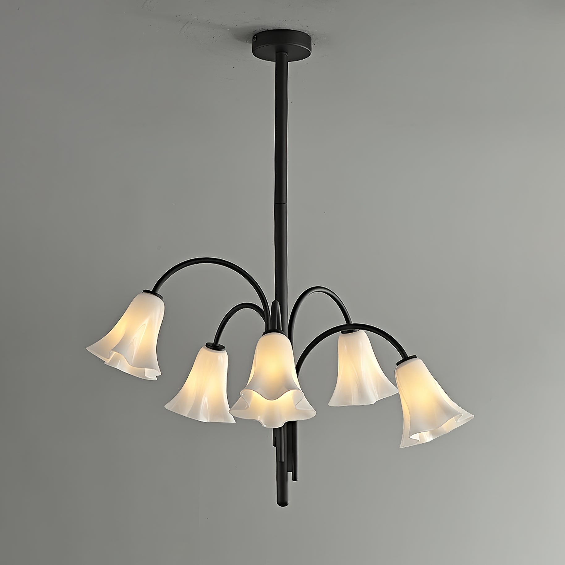 Aurora Chandelier Blossom Petal Glass Arms-Neutral Decor