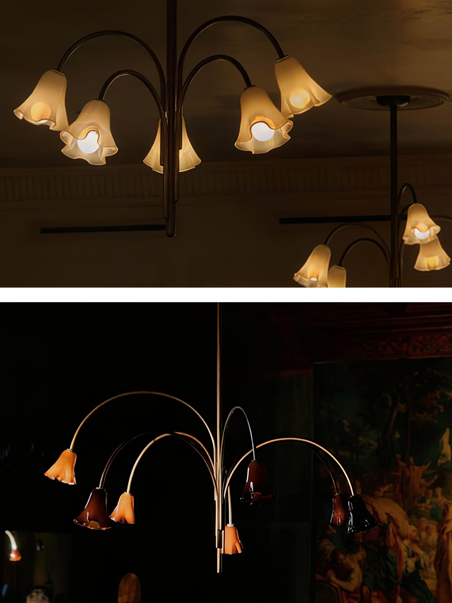 Aurora Chandelier Blossom Petal Glass Arms-Neutral Decor